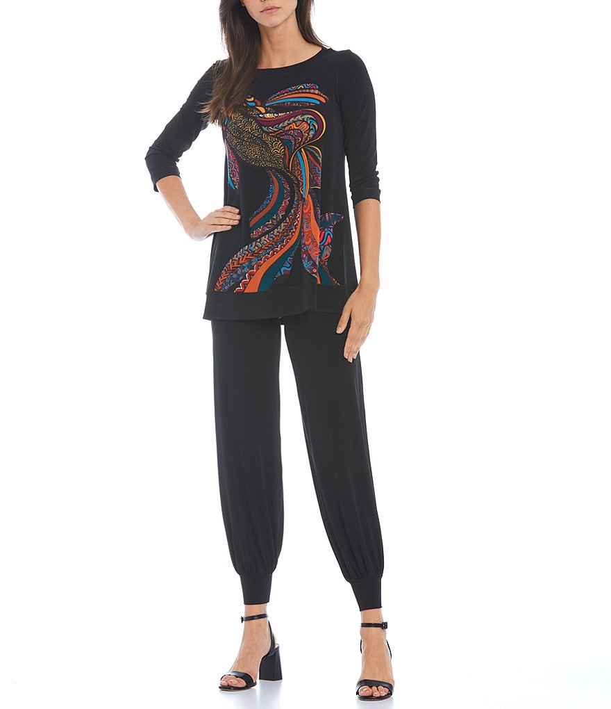 Eva Varro Fish Placement Print Boat Neck 3/4 Sleeve Coordinating Tunic