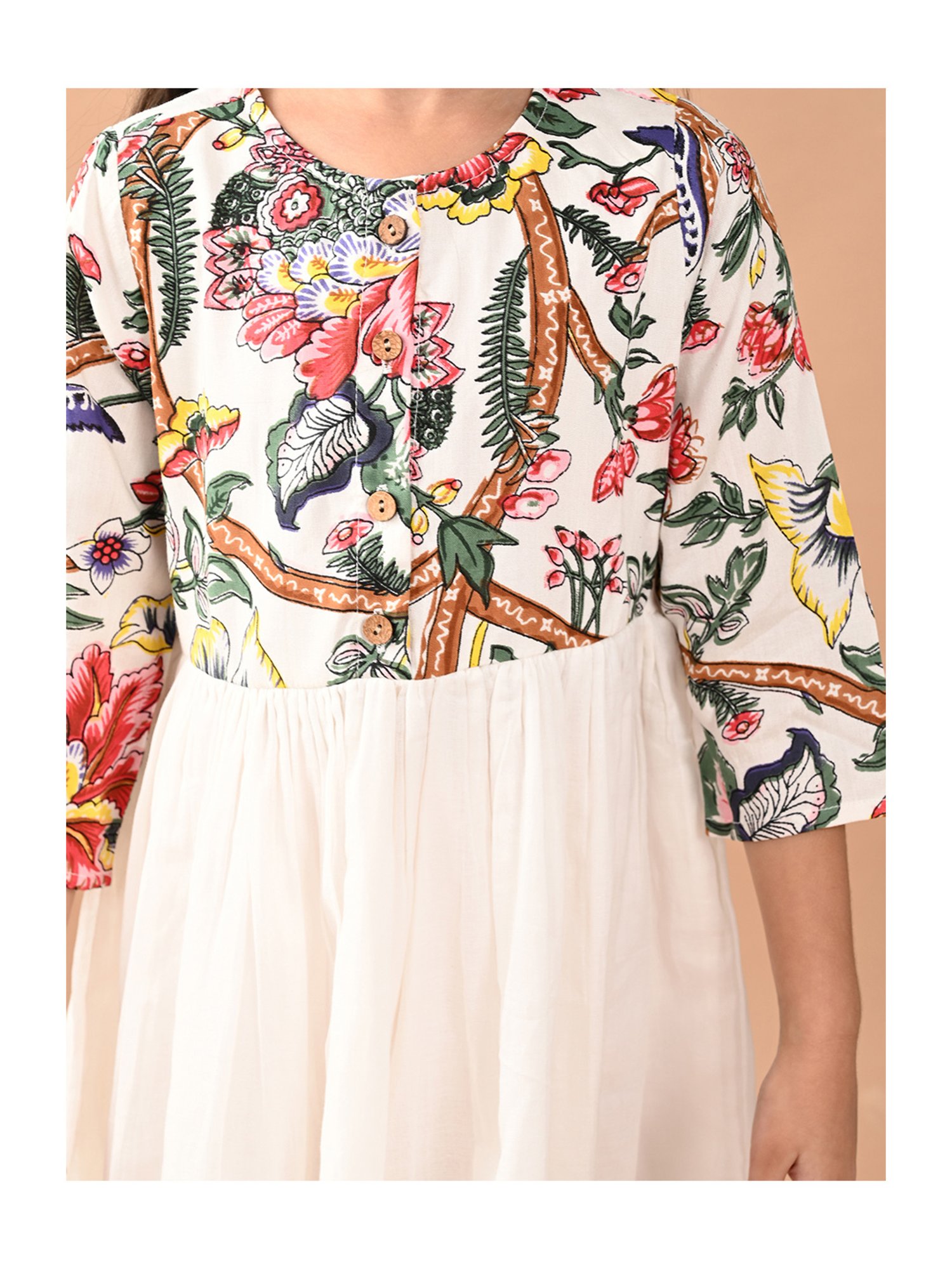 LilPicks Kids White Floral Print Dress