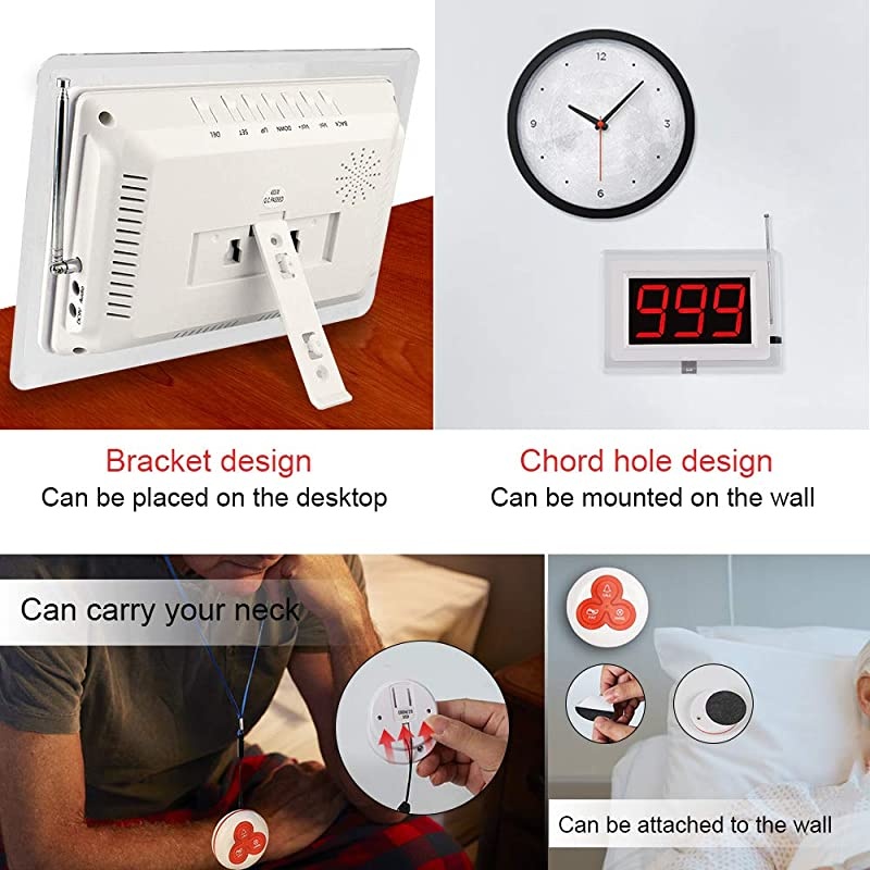 Calling System Restaurant Pager System Customers Patient Caregiver Alert Smart Calling Button for Hospital Church Cafe Nurse Call System with 1 Display Receiver