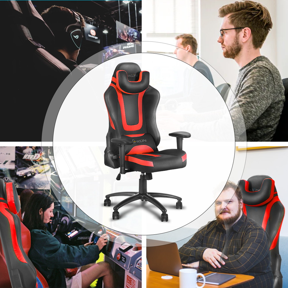 Eclife Ergonomic Video Game Chair PU Leather Computer Recliner Office Chair with Massage Lumbar Support and Removable Headrest Gaming Chair