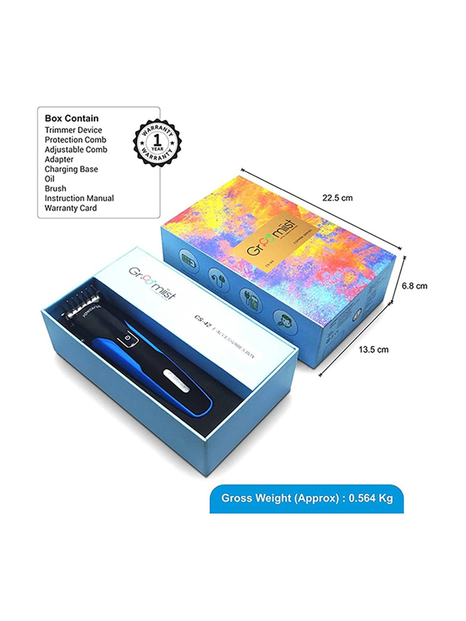 Groomiist CS-42 Copper Series Cordless Beard Trimmer - 100 Min Runtime (Black and Blue)