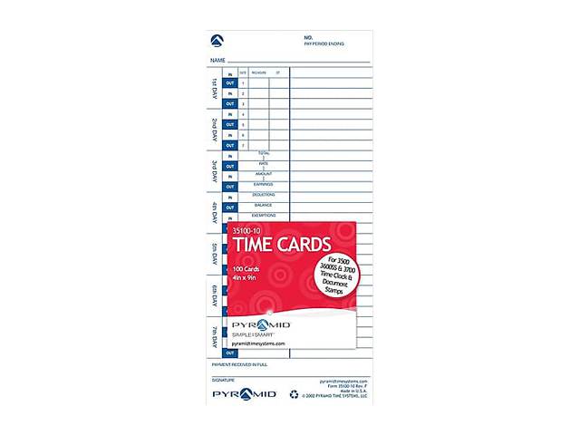 Pyramid Time Systems 35100-10F Genuine Time Cards for Use with All Side-Loading Time Clocks (Pack of 100)