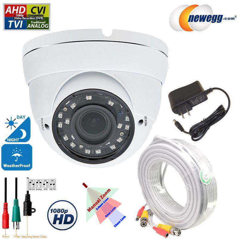 Evertech 1080p HD CCTV Security Camera with 100 Feet Video Power Cable and Power Adapter