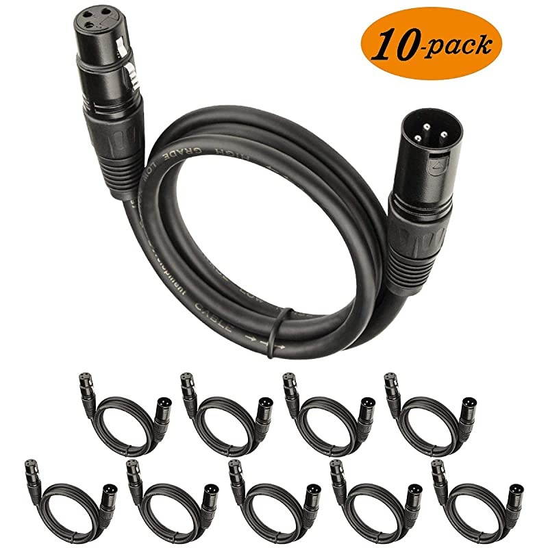 XLR Cable 3 Ft 10 Pack, Premium XLR Male to Female Microphone MIC Cords 3 Feet, 10 Pack