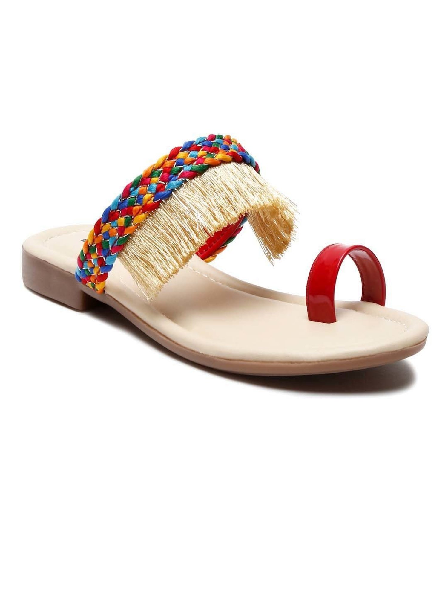 Tiny Bugs Kids Red & Beige Toe Ring Sandals