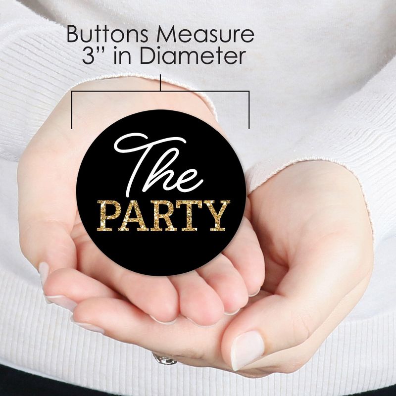Big Dot of Happiness Wife of the Party - 3 inch Black and Gold Bachelorette Party Badge - Pinback Buttons - Set of 8