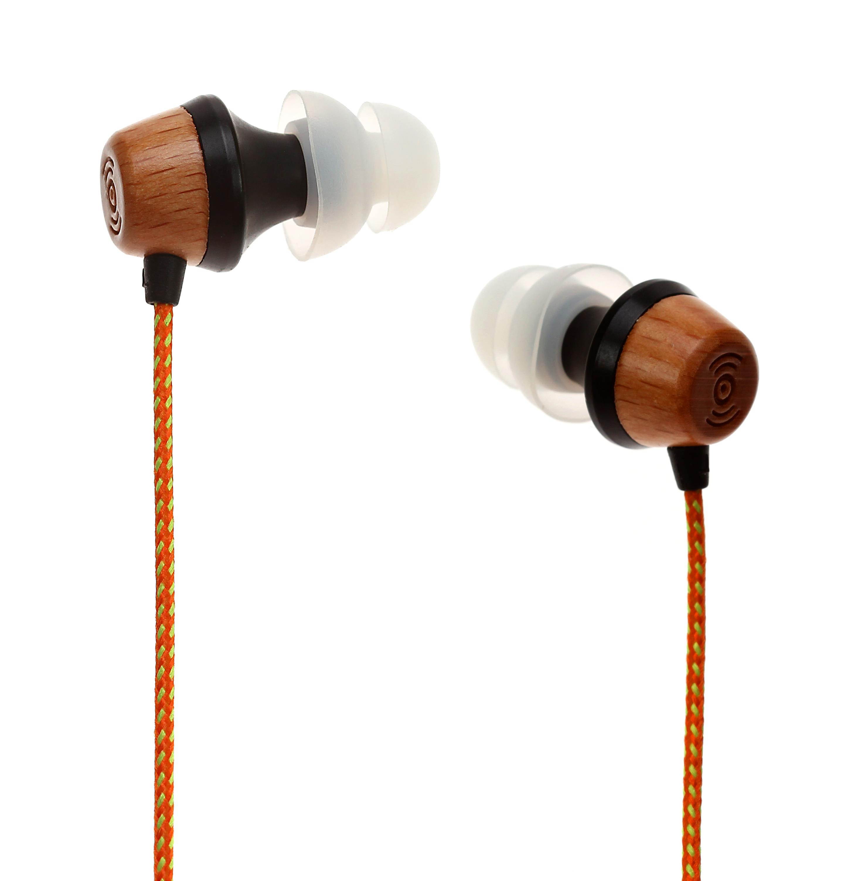 Symphonized ALN Premium Genuine Wood In-ear Noise-isolating Headphones|Earbuds|Earphones with Mic (Orange Stripe)