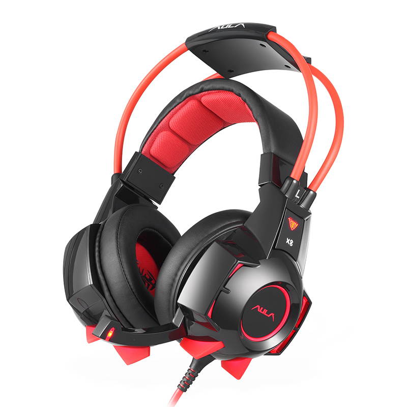 AULA X8 USB Wired Cool LED  Gaming Headset 7.1 Low Deep Bass Built-in Microphone, 50mm Unit Game headphone With Noise Cancelling  for Laptop Computer Game,  4D Virtual Speaker, Blue and White