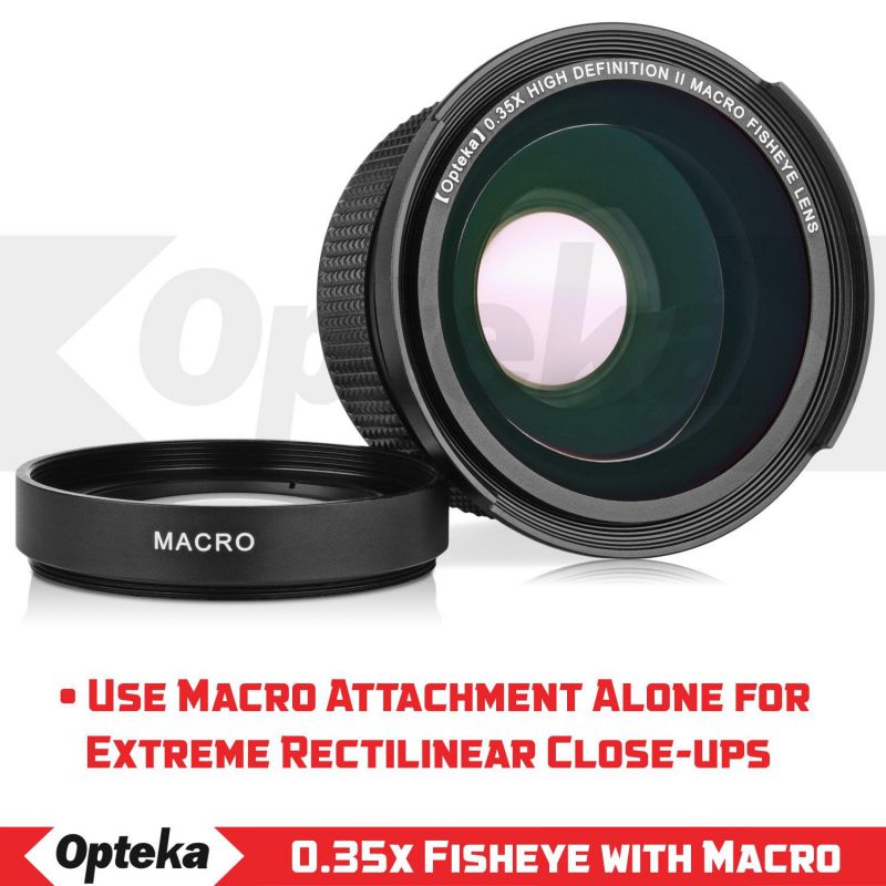 Opteka 58mm 0.35X HD Super Wide Angle Panoramic Macro Fisheye Lens with Step-Up Rings Bundle with Opteka 58mm 0.43X HD Wide Angle Lens with Macro For Canon EOS DSLR and Deluxe Accessories (10 Items)