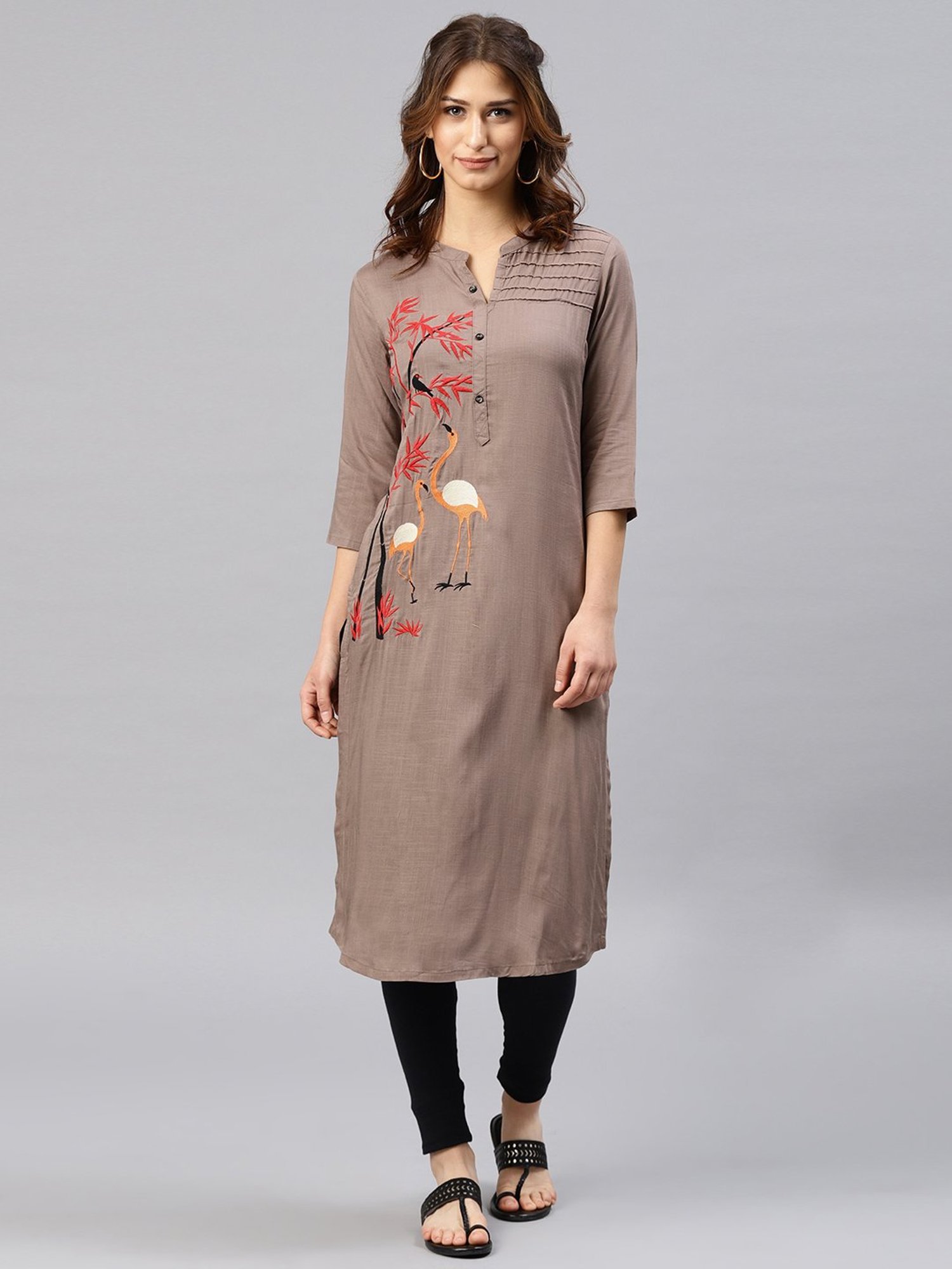 Alena Grey Embroidered Straight Kurta