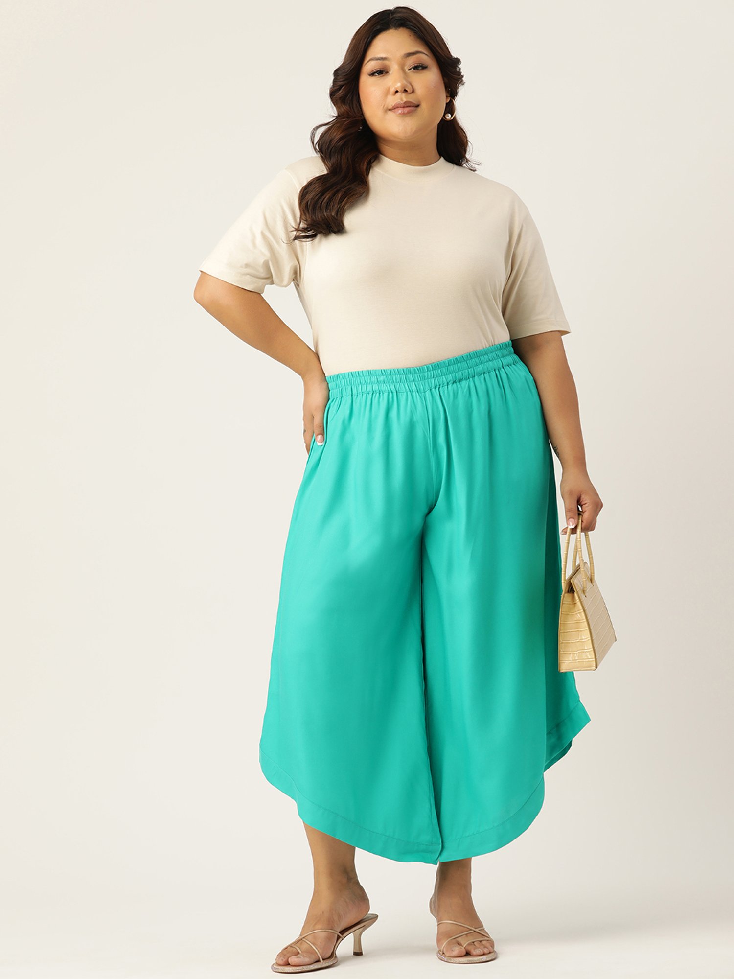 theRebelinme Turquoise Relaxed Fit High Rise Plus Size Culottes