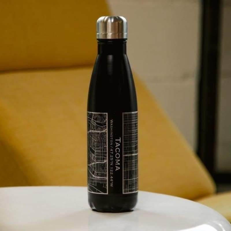 Fort Madison - Iowa Map Bottle with Bamboo Top in Matte Black