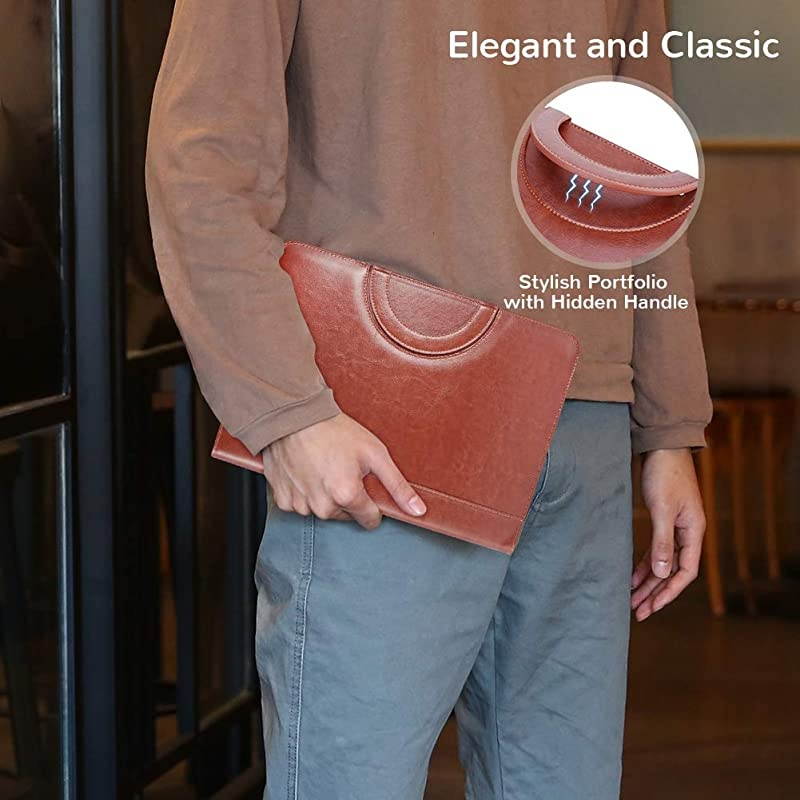Zippered Leather Padfolio Portfolio with Hidden Handle and Clipboard Business Conference Portfolio Organizer Notepad Folder Portfolio Bag Portfolio Padfolio for WomenMen Brown