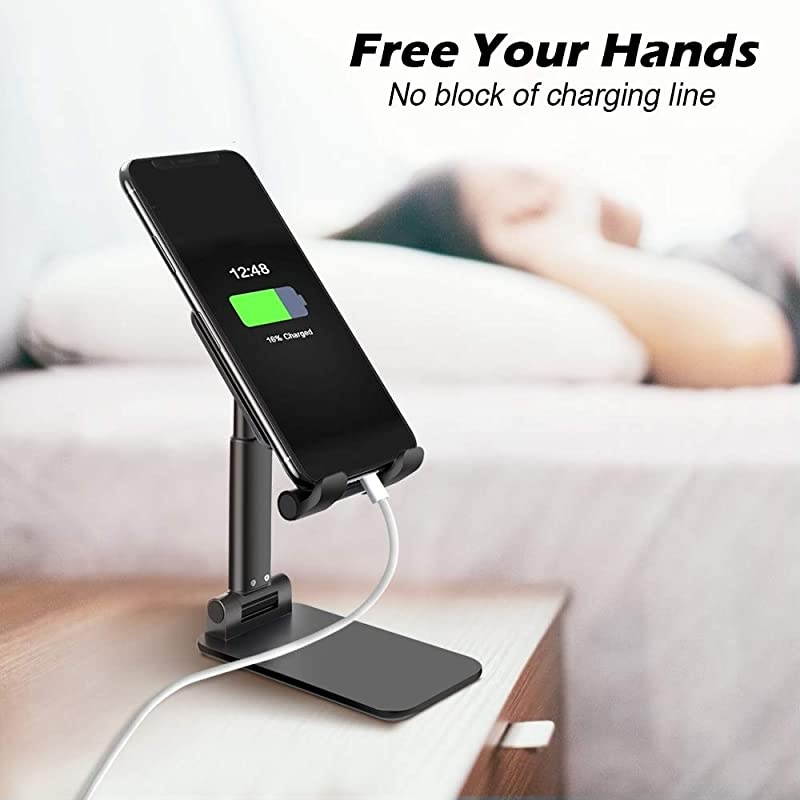 Adjustable Cell Phone Stand, Foldable Portable Phone Stand Phone Holder for Desk, Desktop Tablet Stand Compatible with iPhone 11 Pro XS Max XR X Samsung Galaxy S10 S9 & Tablets (Black)