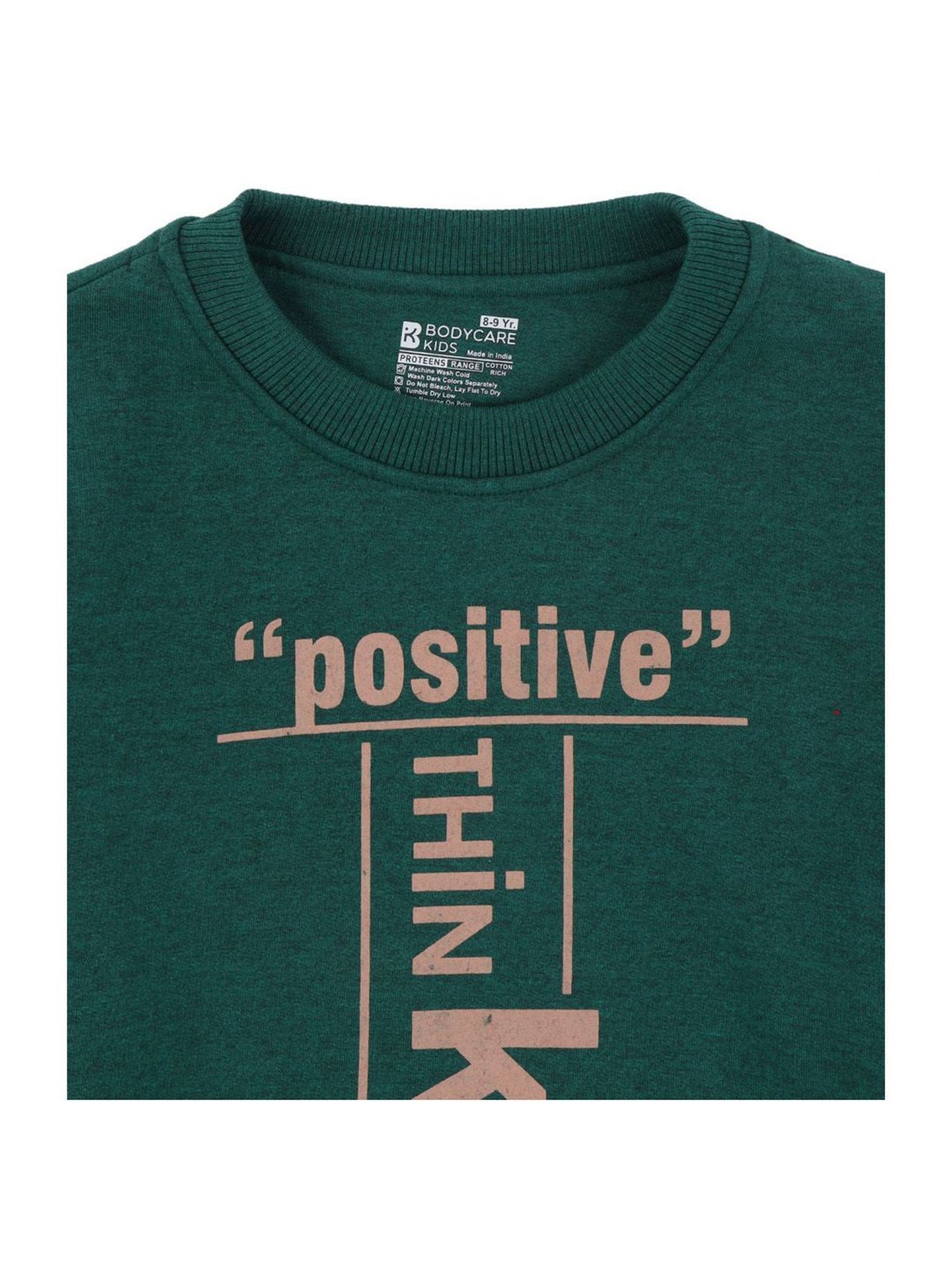 Proteens Kids Melange Green Cotton Printed Full Sleeves Sweatshirt