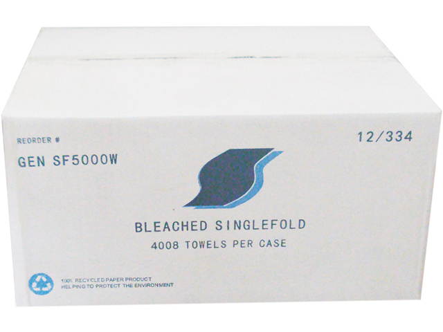 GEN GENSF5000W Single-Fold Paper Towels, 9 x 9.45, White, 334/Pack, 12 Packs/Carton