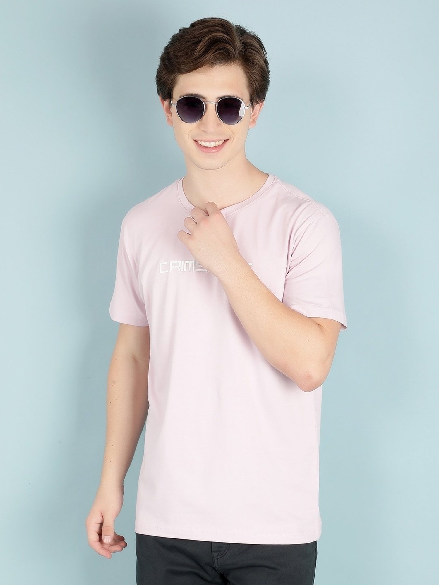 Crimsoune Club Purple Cotton Slim Fit Logo Printed T-Shirt