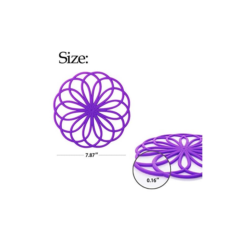 3 Set Silicone Multi-Use Flower Trivet Mat - Premium Quality Insulated Flexible Durable Non Slip Coasters Hot Pads Deep Purple