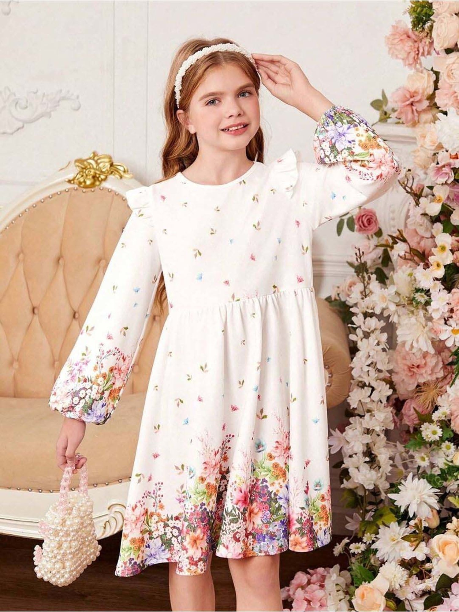 Bolly Lounge Girls Frost Floral Full Sleeves Dress