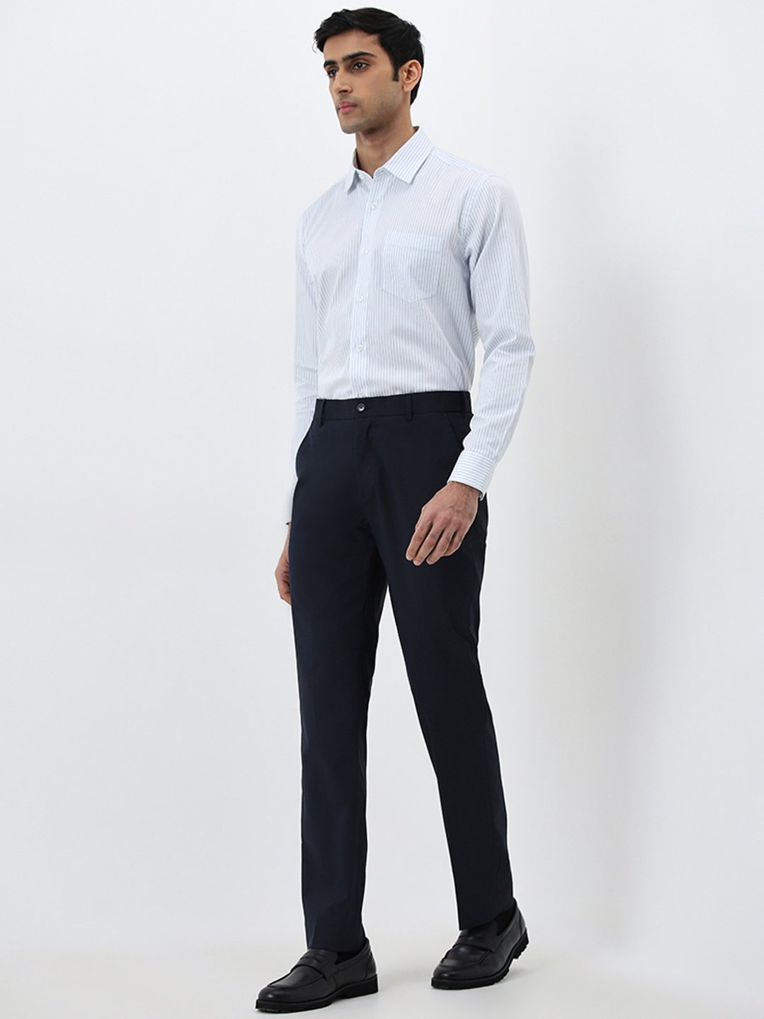 WES Formals by Westside Light Blue Striped Relaxed-Fit Cotton Shirt