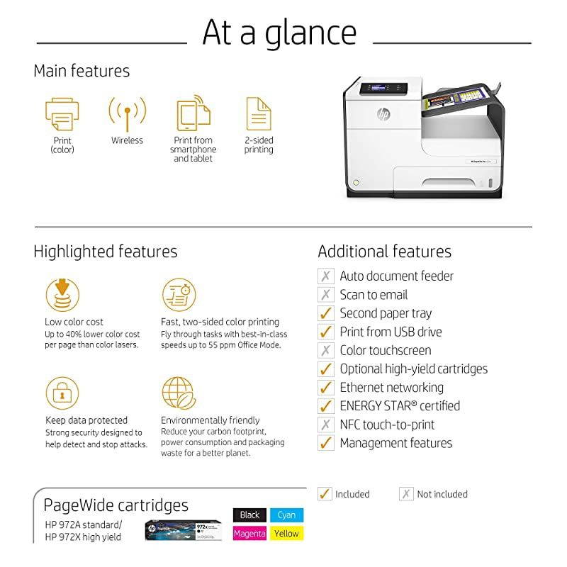 PageWide Pro 452dw Color Business Printer, Wireless & 2-Sided Duplex Printing (D3Q16A)