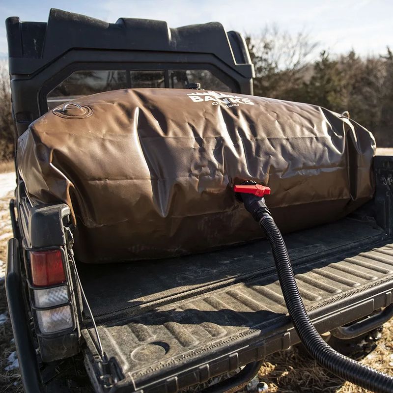 Banks Outdoors 100 Gallon Heavy Duty Truck Bed Camping Agricultural Farm Portable Wild Water Bladder with Hose and Shut Off Valve, Brown
