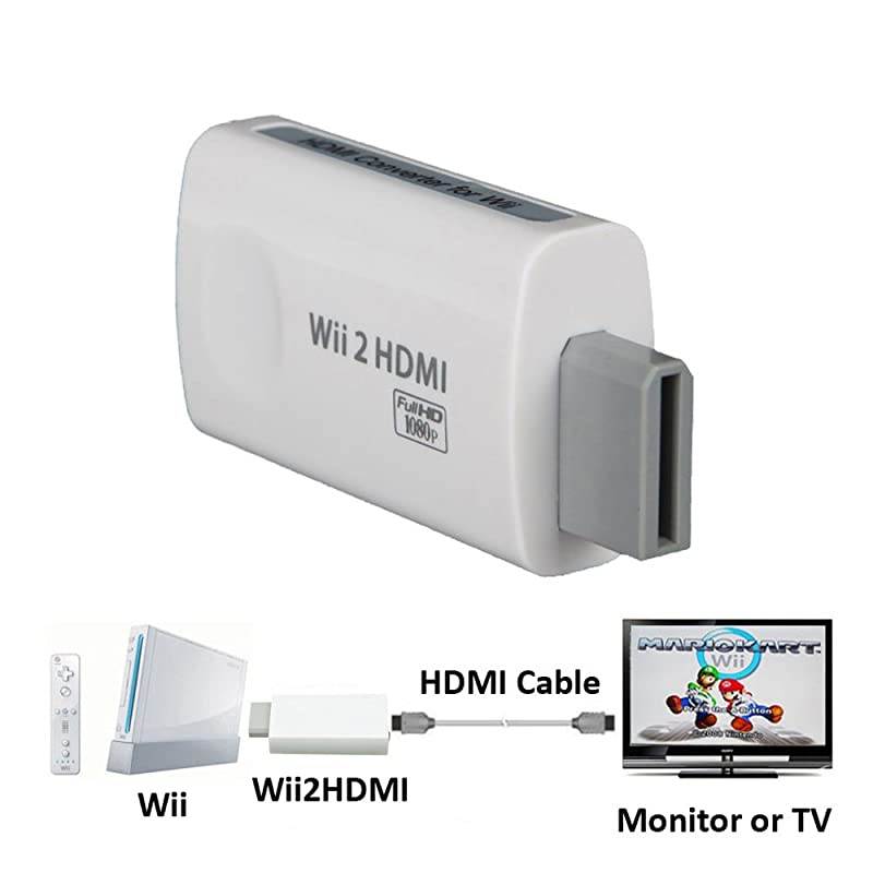 Wii to HDMI Adapter Converter Full HD 1080P Output Upscaling 35mm Audio HDMI Converter for Wii White