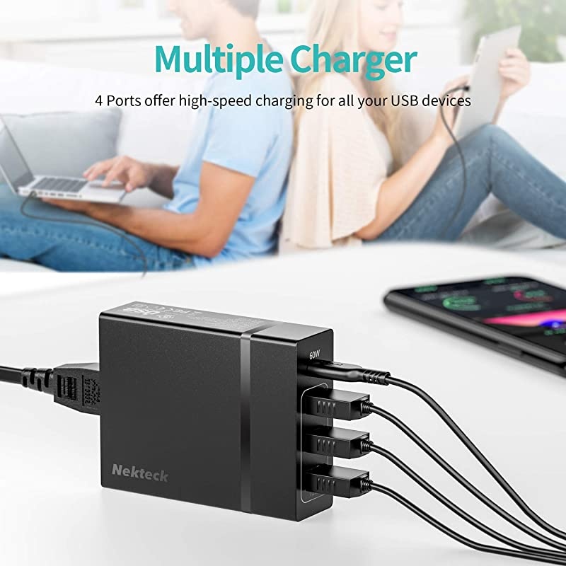 USB C Charger  4Port 72W USB Wall Charger with TypeC 60W Power Delivery PD Charger Station Compatible with iPhone 11 Pro Max 2017 MacBook Pro Pixel XL Galaxy S9 Plus iPad Pro 2018 Black