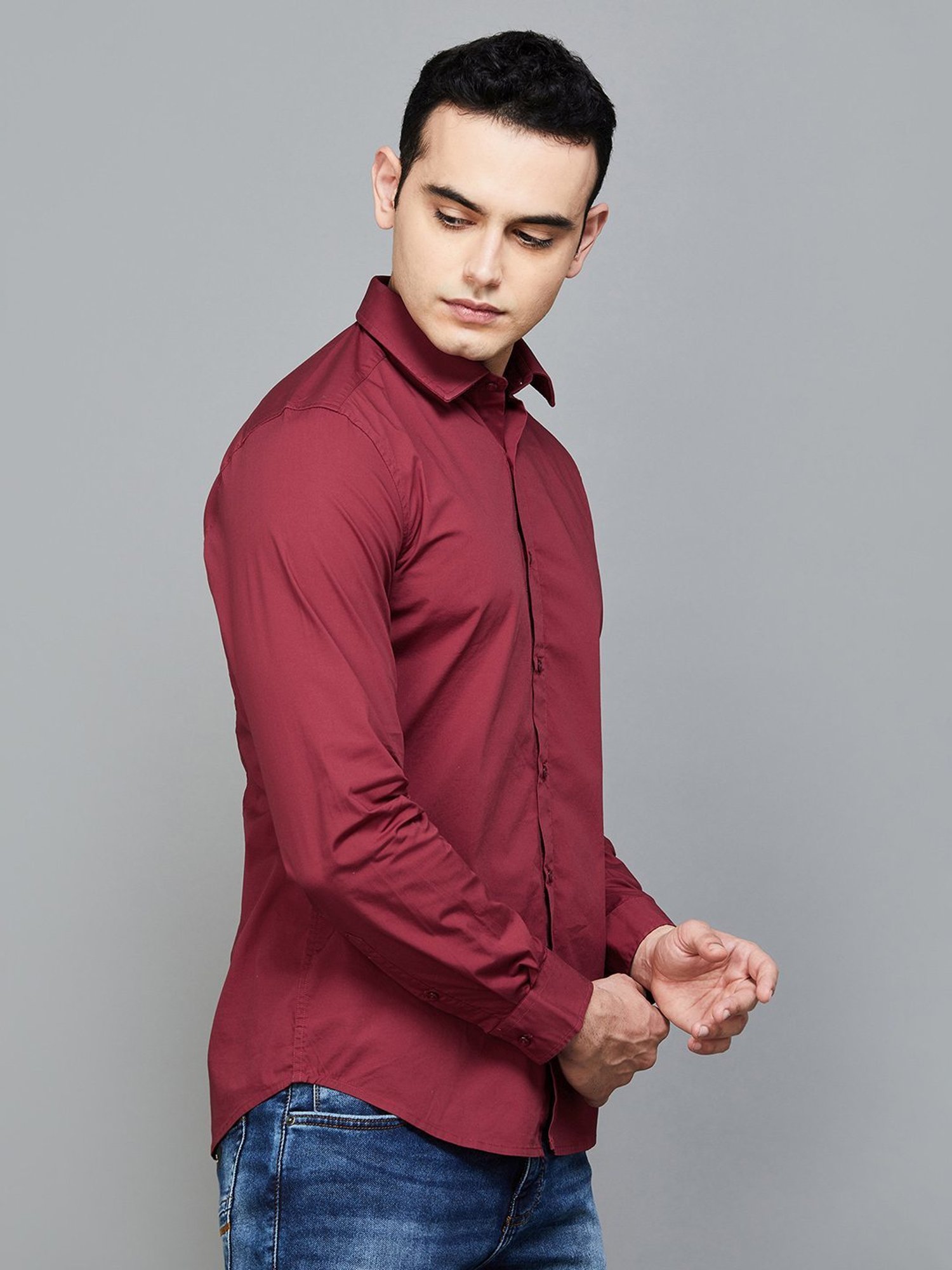 BOSSINI Maroon Slim Fit Shirts