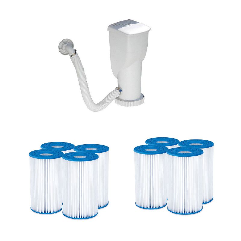 Summer Waves 1500 Gallon GFCI SkimmerPlus Filter Pump for Above Ground Pools Bundle with 8-Pack Replacement Type A/C Pool and Spa Filter Cartridge