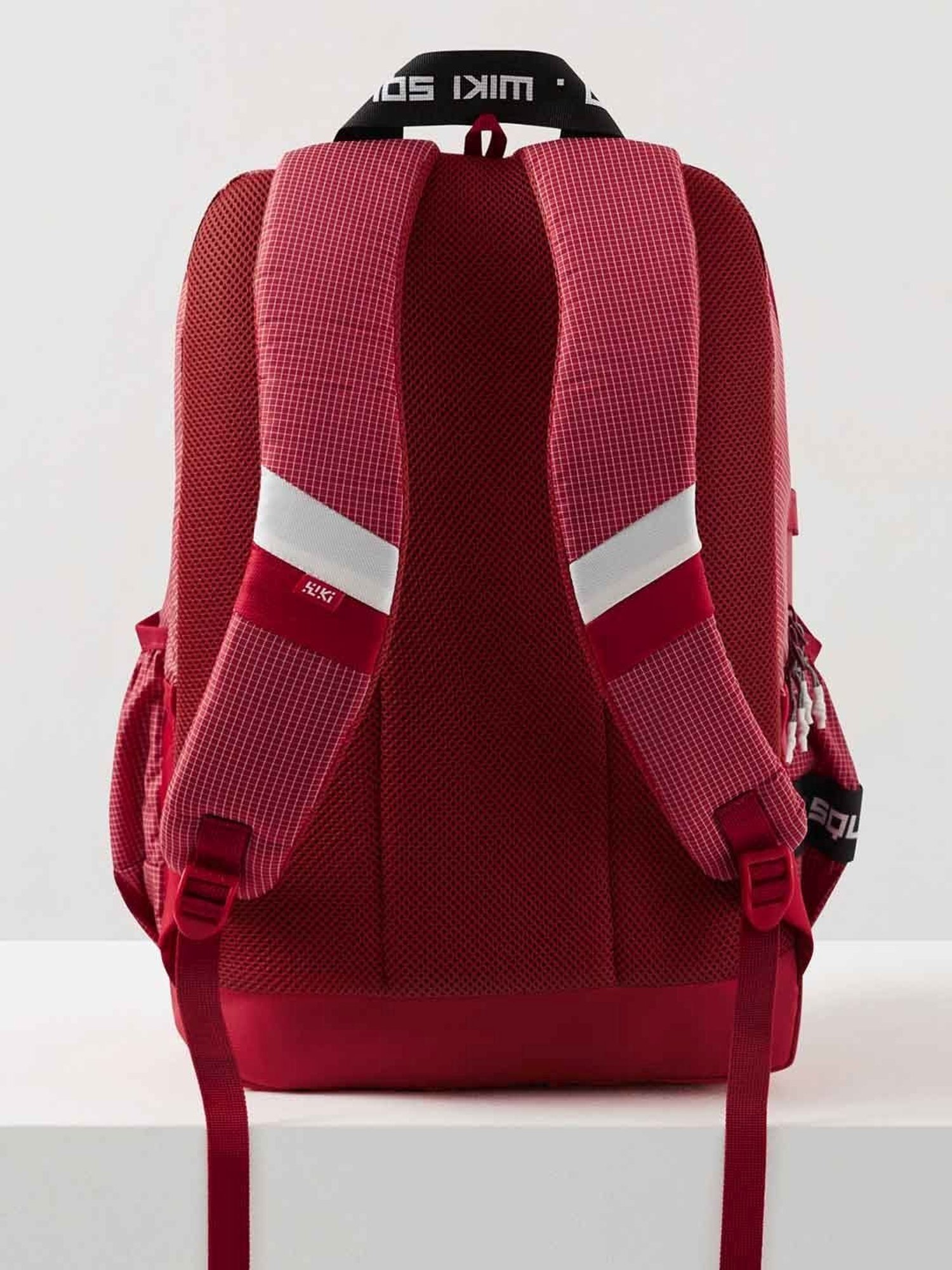 Wiki Back to School Squad 4 Red Polyester Checks Backpack - 40 Ltrs