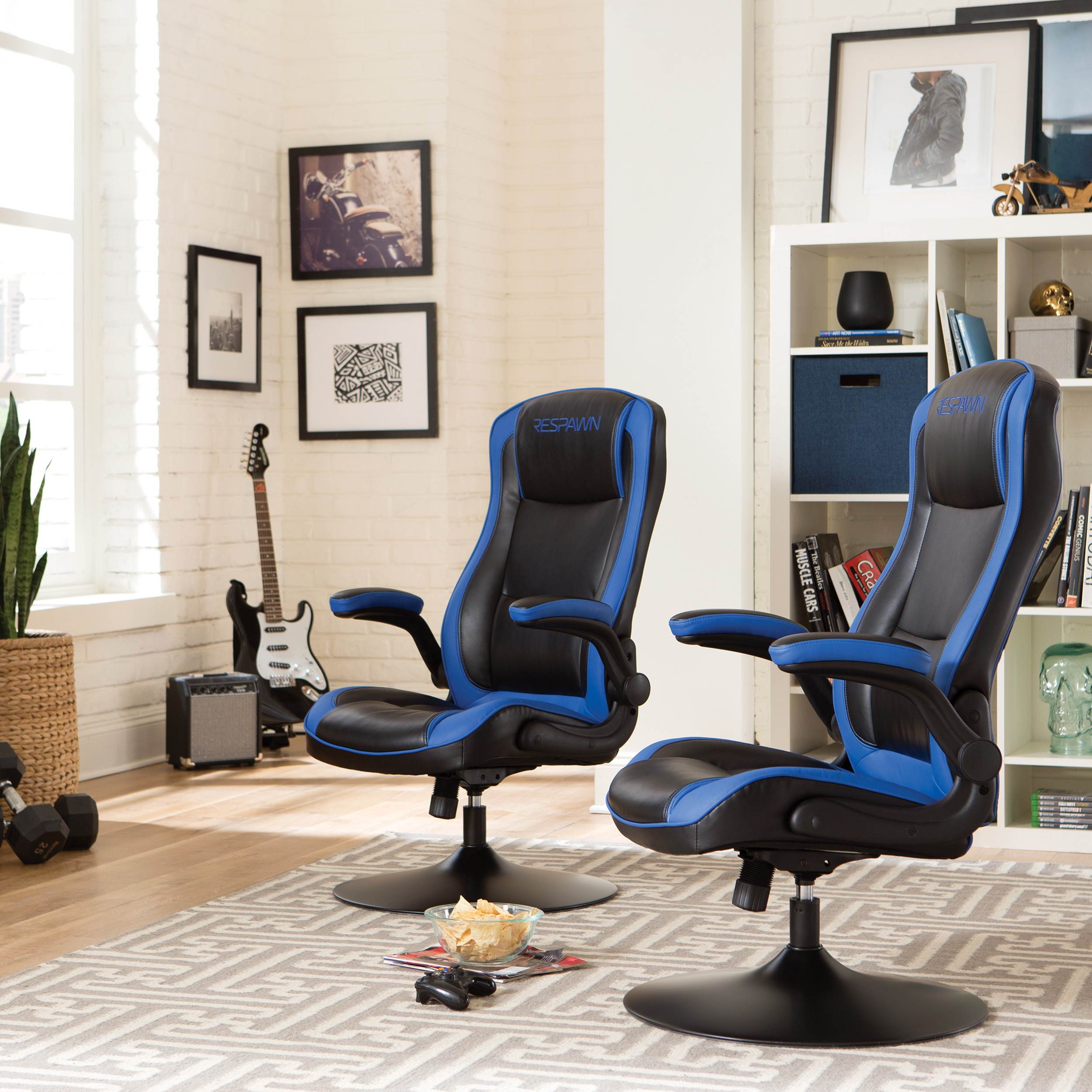 RESPAWN-800 Racing Style Gaming Rocker Chair, Rocking Gaming Chair, in Blue (RSP-800-BLK-BLU)