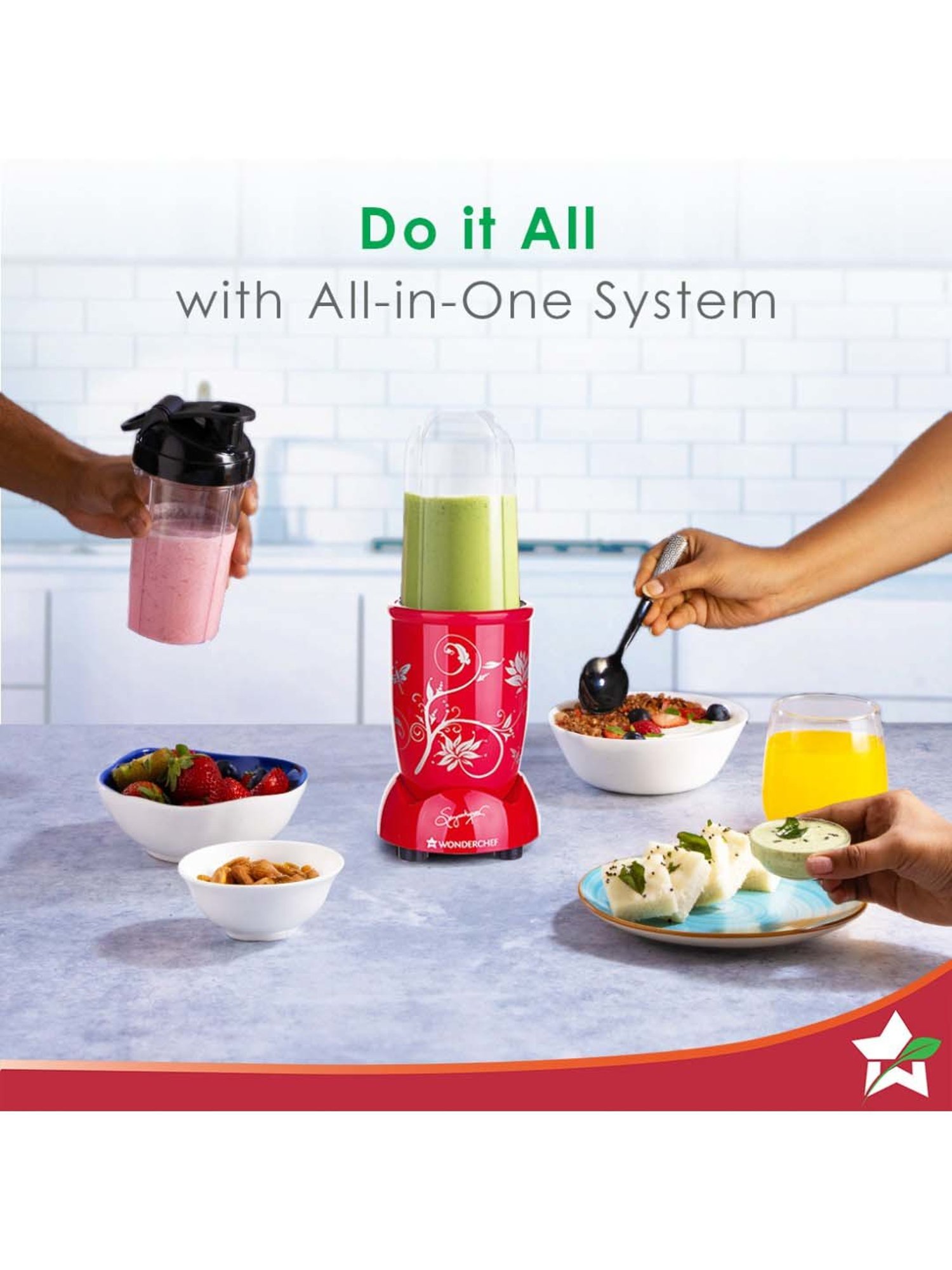 Wonderchef Nutri-blend Mixer Grinder 500W,22000 RPM with 3 Jars & SS Blades 2-Yr Warranty,Red