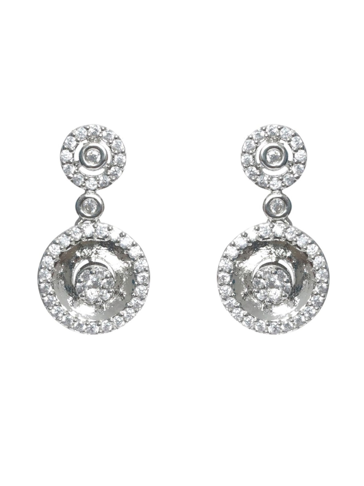 Aatmana Silver-Plated White American Diamond & CZ Stone-Studded Necklace Set