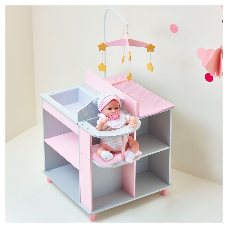 Olivia's Little World - Baby Doll Furniture - Baby Changing Station with Storage (Gray Polka Dots)