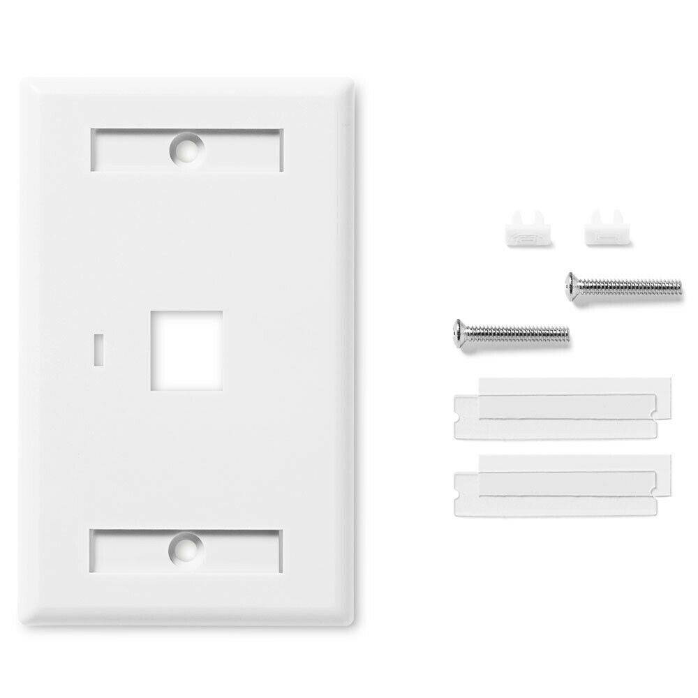 Keystone Jack Wall Plate 1-Port, Single Gang, White, 10-Pack