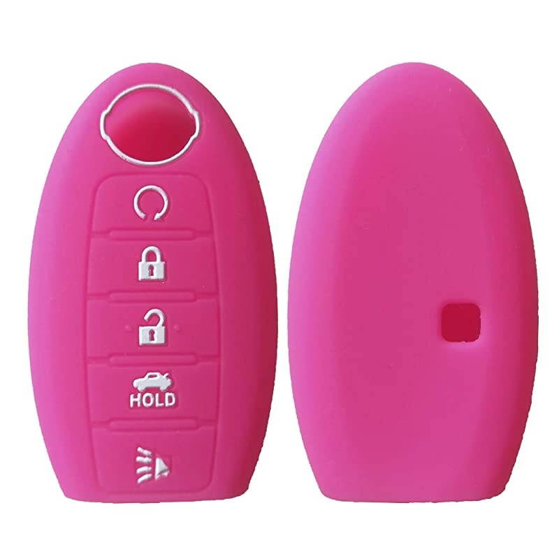 2Pcs  5 Buttons Key Fob Silicone Remote Cover Case Keyless Jacket Holder Protector for Nissan Altima Maxima Armada Murano Rogue Sedan PathfinderBlack Rose