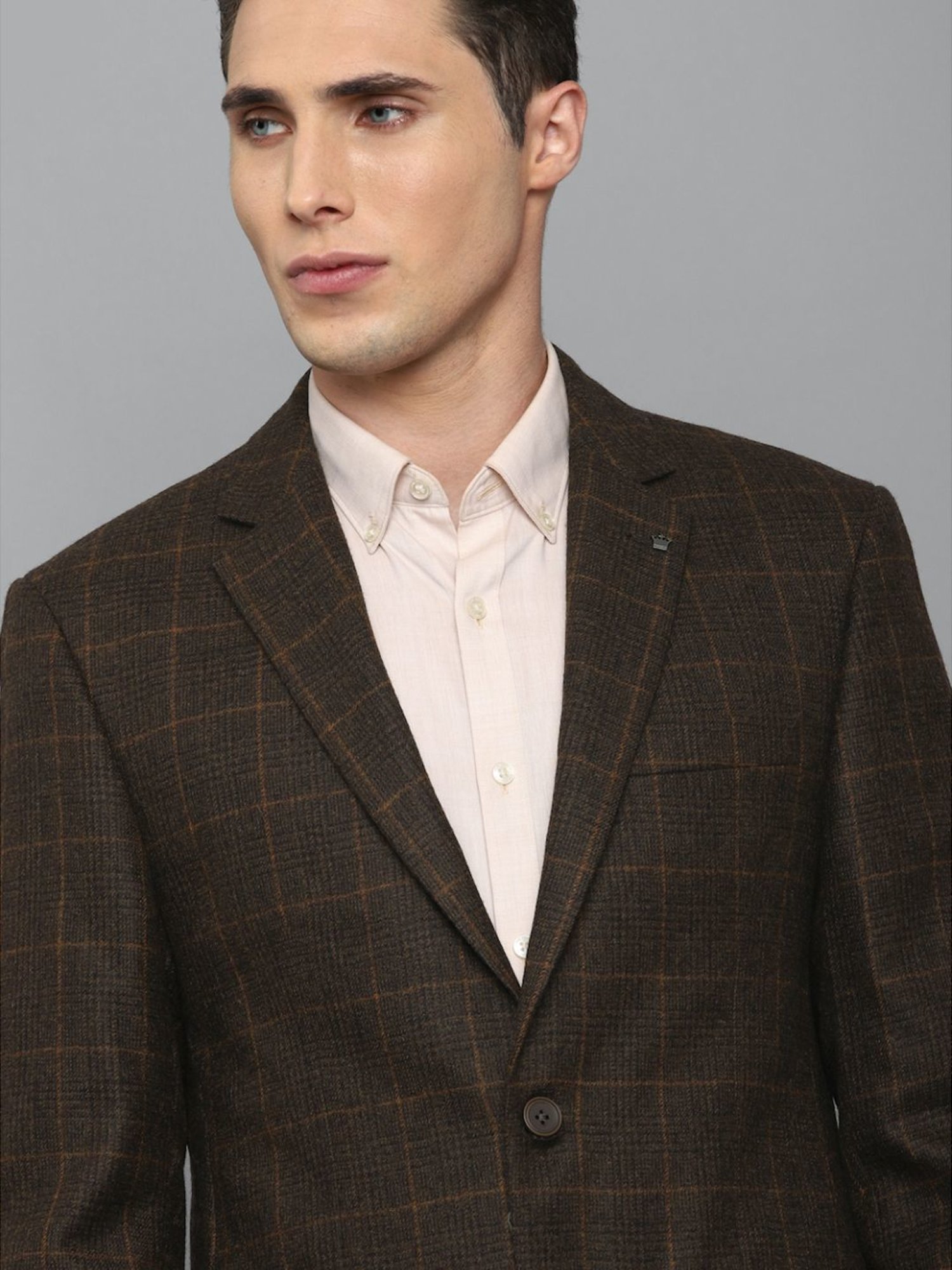 Louis Philippe Brown Regular Fit Checks Blazer