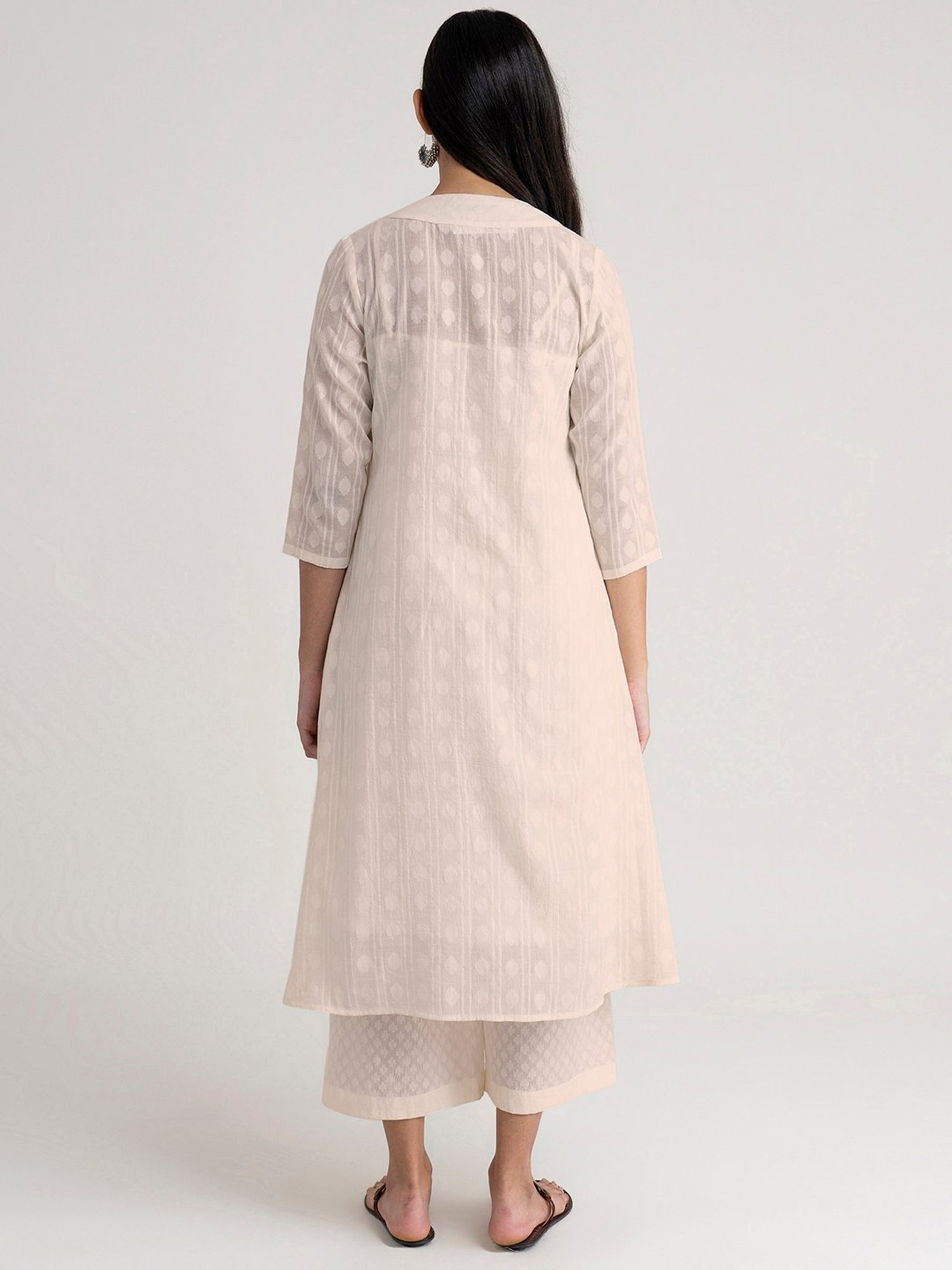 Pink Fort Off-White Cotton Embroidered Kurta Palazzo Set