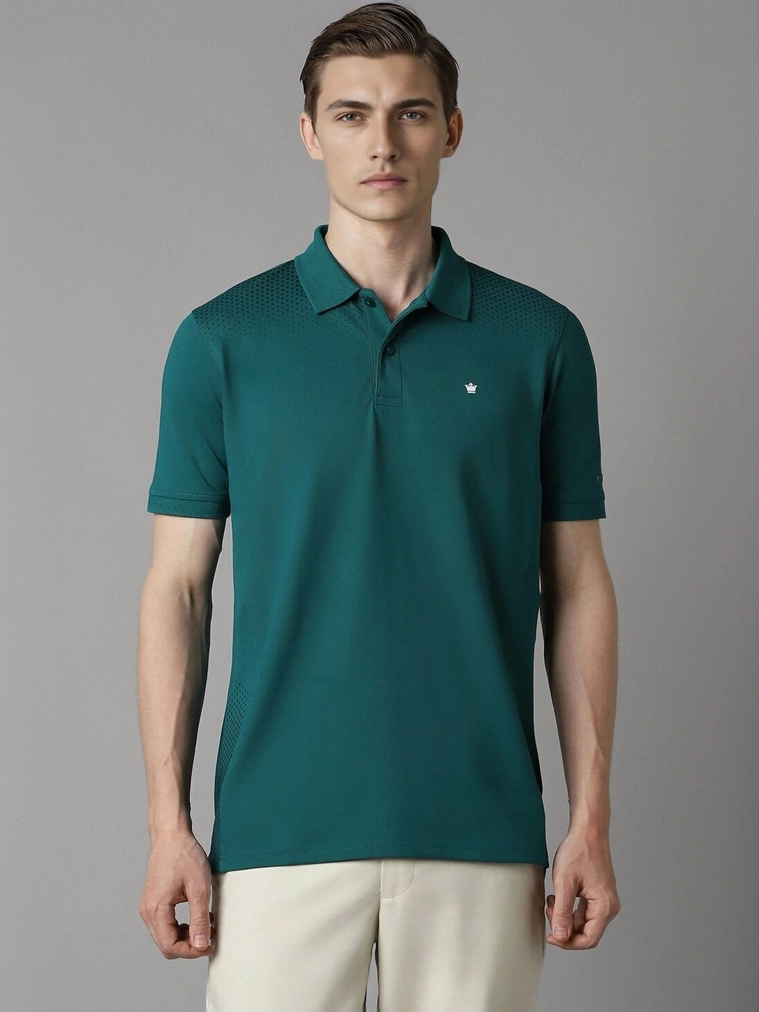 Louis Philippe Green Regular Fit Printed Polo T-Shirt