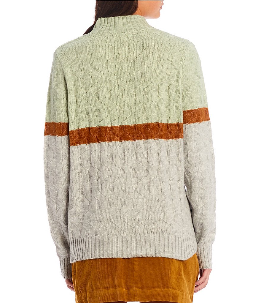 Copper Key Mock Neck Long Sleeve Varsity Colorblock Sweater