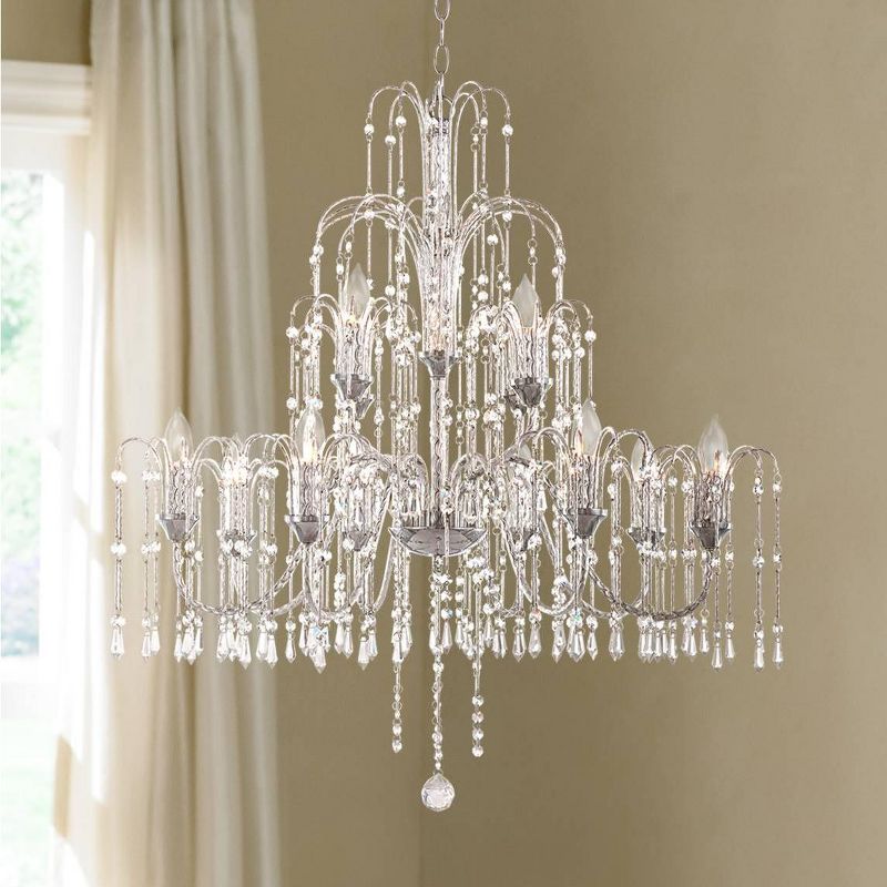 Vienna Full Spectrum Chrome Large Chandelier 33" Wide Crystal Rain 12-Light Fixture for Dining Room House Foyer Kitchen Entryway