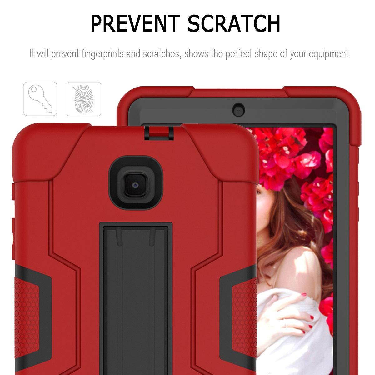 FastSun Hybrid Silicone Hard Back Rugged Shockproof Protection Case Armor Dual Structure Military Heavy Duty Rubber with Plastic Stand Cover for Samsung Tab A 8.0 2018 T387 / T387V (Red-Black)