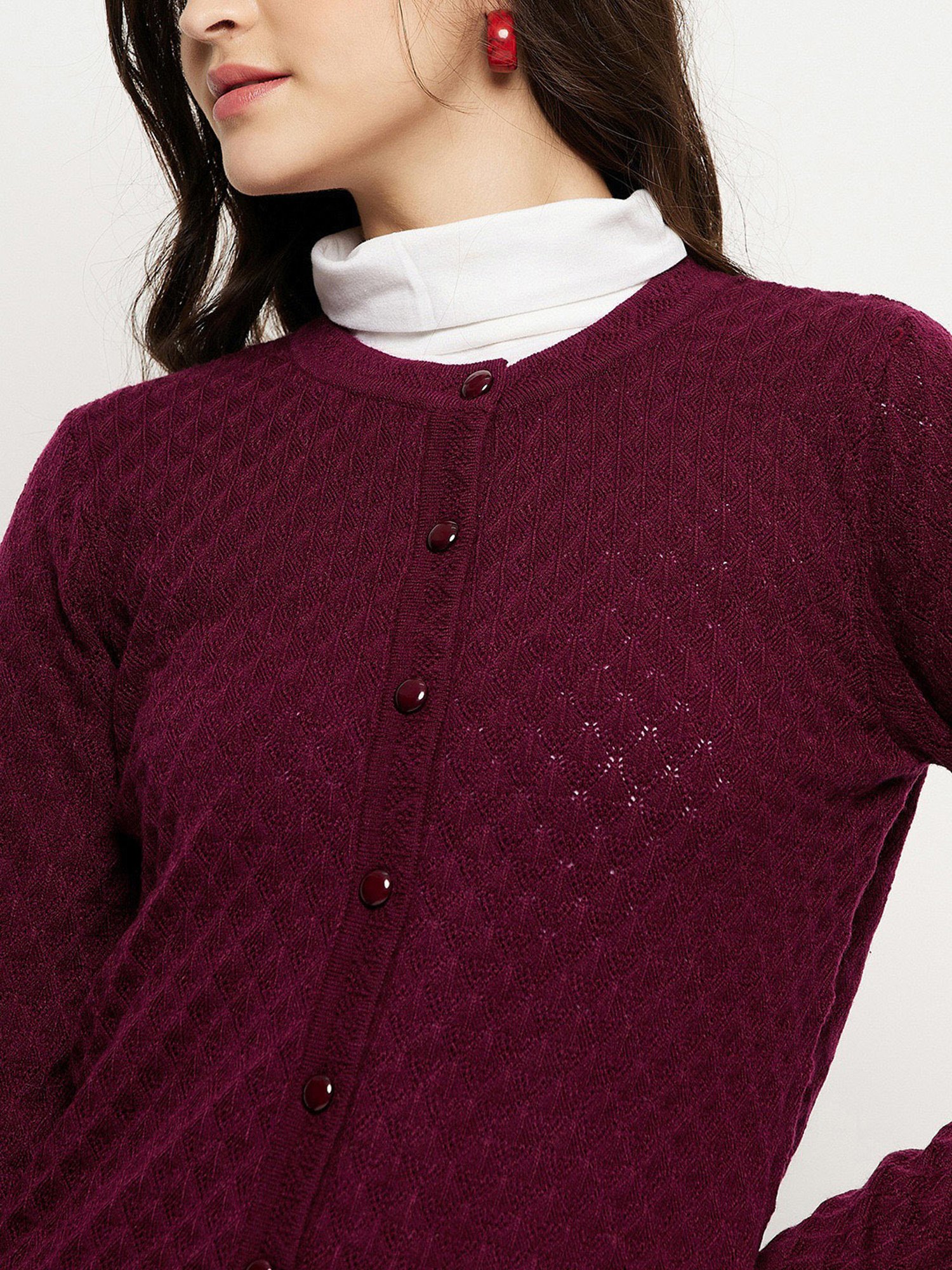 MADAME Wine Regular Fit Cardigan