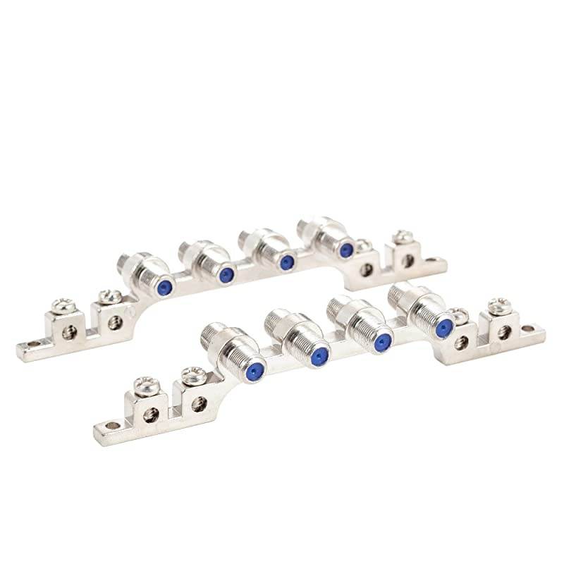 Coax Grounding Block, 2-Pack F-pin Female Quad/Four Port Coaxial Grounding Block 3GHz Coupler Connector  for TV Antenna, DIRECTV, Satellite, Dish Network, RG6 Cable