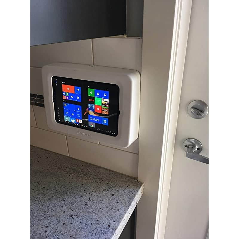 Wall Mount for 10" iPad Includes TWS Wireless Ear Buds, Dual Chargers and Cables, Easy Damage-Free Installation, Hides Outlet - Chalk White