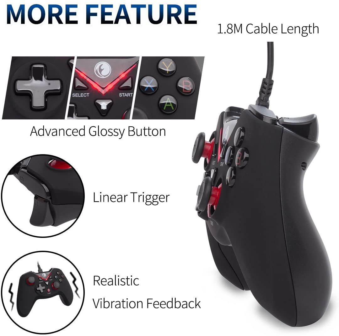 IFYOO-V108-Red V-one Wired USB Gaming Controller Gamepad Joystick for PC (Windows XP/7/8/10) & Steam & Android & PS3 - [Red]