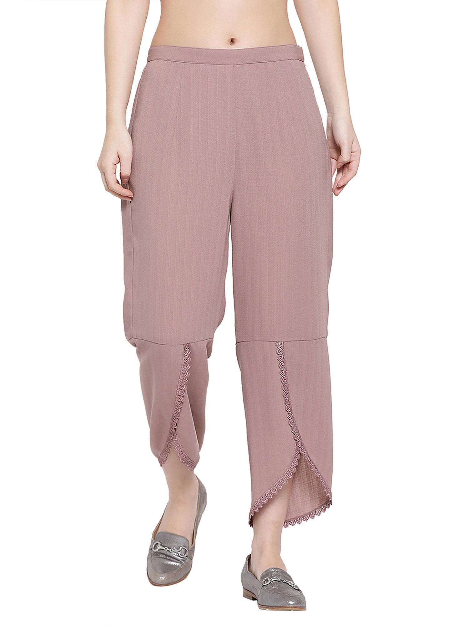 Office & You Rose Pink Straight Fit Overlap Palazzo