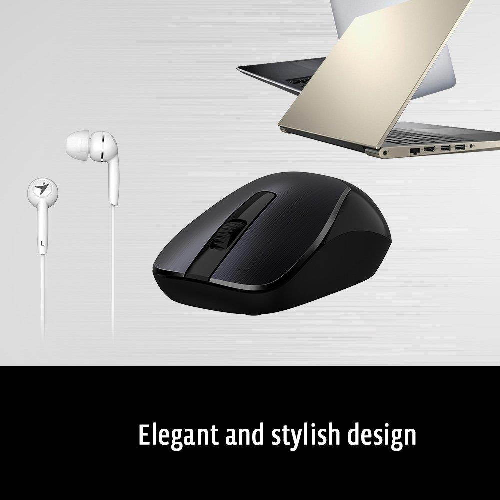 Genius Mobile Package MH-7018 [Classic] - Wireless Smart Mouse and in-Ear Headset Combo for Mobility Users, Stylish Brushed Metal Look, No Pairing Required, Plug & Play on Laptops & Macbooks - White