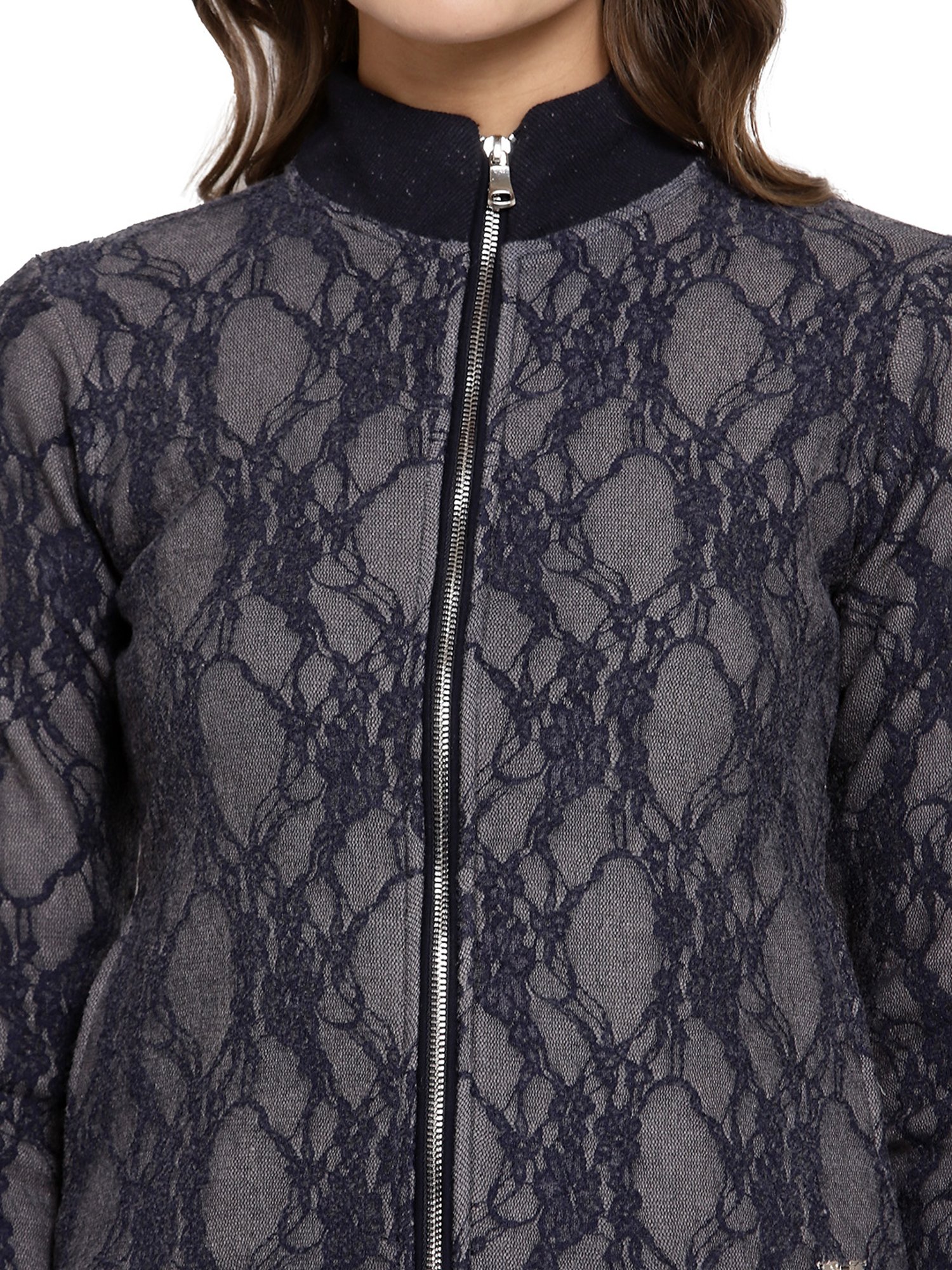 Juelle Blue Self Design Full Sleeves Jacket